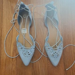 Christian Siriano for Payless blue suede lace-up pointed toe flats